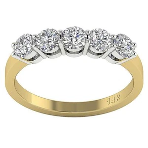 14K Two-Tone Gold 5 Stone Engagement Wedding Ring VS F 1.25 Ct Lab Grown Diamond - Picture 1 of 11