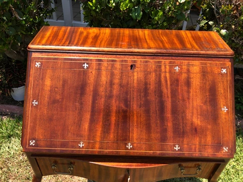 Vintage Small Wooden Inlaid Walnut Secretary Desk Cover