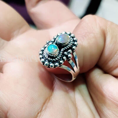 Anello boho in argento sterling 925 con pietra preziosa opale di fuoco... - Immagine 1 di 4