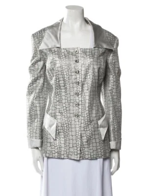 Vintage Escada Couture Silk Animal Print Silver Shimmer Crystal Buttons Blazer  - Image 1 of 4