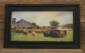 Country Farmland - Rinder und rostiger alter LKW GERAHMTER Druck 21,5" B x 12,5" H - Bild 1 von 2