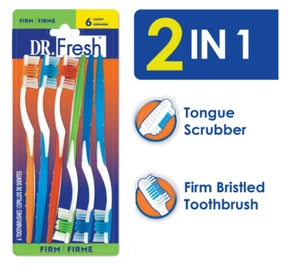 Dr. Fresh Toothbrushes with Tongue Cleaner for Adults, Soft, 6 Count - Picture 1 of 5