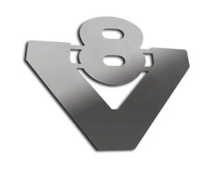 SMALL MIRROR POLISHED SIGN ST.STEEL DECOR METAL BADGE V8 ACCESSORY FOR TRUCKS - Picture 1 of 3