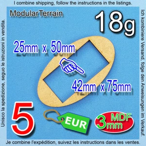 5x 3mm MDF Adapter 25x50mm Rectangle To 42x75mm Oval Base Warhammer 40K AOS - Bild 1 von 9