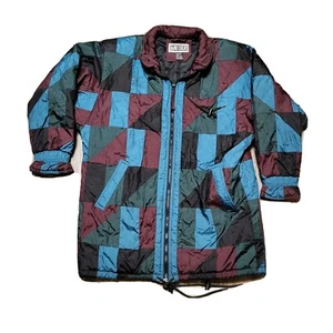 Vintage 80s Dani Colby Quilt Color Block Nylon Jacket Ski Peacoat Size Small - Picture 1 of 7