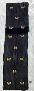 NAVY BLUE SCARF Chiffon Rolled edges Embroidered Gold Butterflies NEW Beautiful - Picture 1 of 4