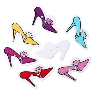 Sexy Sparkles 10 Pcs High Heel Shoes Wood Buttons Assorted Colors 3.2cm - Picture 1 of 3