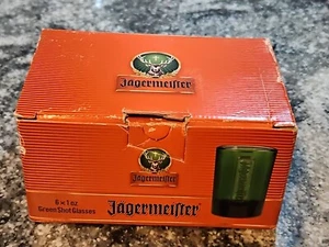 Box of 6 Jägermeister Green Shot Glasses 1oz New in Box Made in Germany - Picture 1 of 8