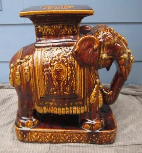 Vintage Majolica Glazed Ceramic Elephant Garden Plant Holder 22x20x10 - Picture 1 of 14