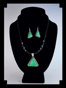 White Fox Creation: Sterling and Variscite Pendant Earring Set on Onyx Chain - Picture 1 of 10
