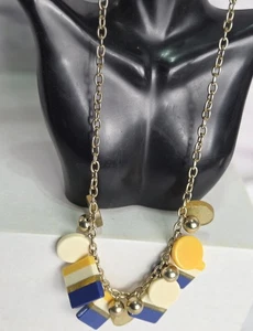  Kate Spade Necklace Blue & Yellow & White GeometricBlocks On Gold Chain  - Picture 1 of 5