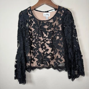 Camisola Joseph Ribkoff Nude Negra Encaje Superpuesto Volantes Manga Talla 8 - Imagen 1 de 11
