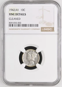 1942/41  10c ERROR Dime Mercury NGC FINE-DETAILS - Picture 1 of 2