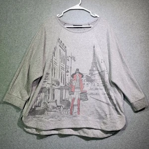 Paris Grafik Tunika Sweatshirt Damen Plus 3X Grau Eiffelturm Szene 3/4... - Bild 1 von 6