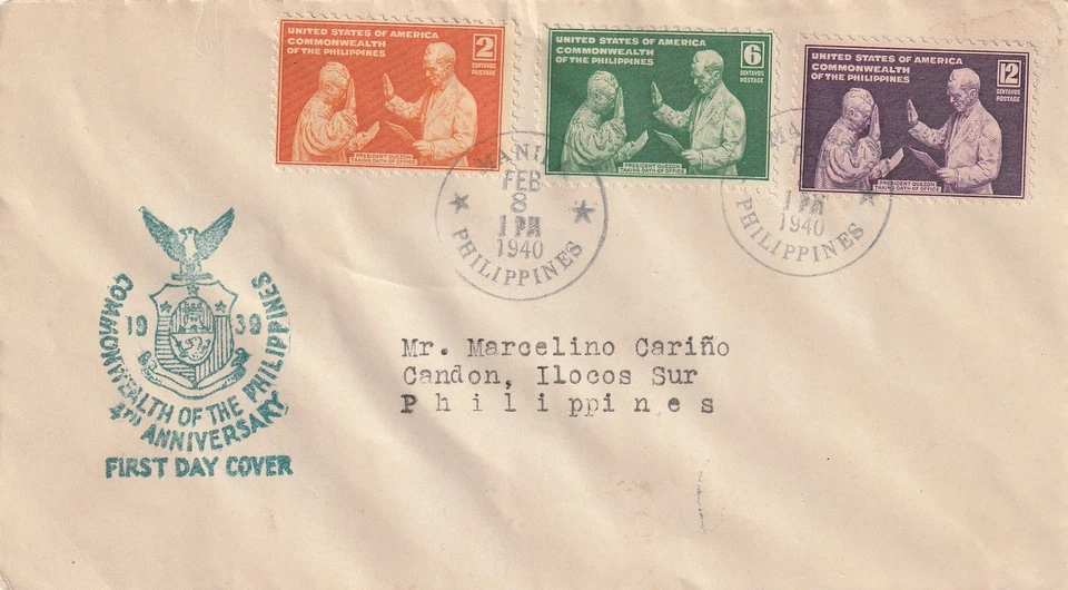 Philippines MANILA Quezon Oath of Office set cacheted First Day Cover 1940 - Image 1 of 1