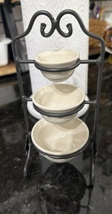 Longaberger Collectors Club Pottery Mini ciotole di miscelazione con supporto in ferro battuto - Foto 1 di 6