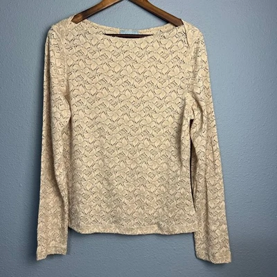 Blusa elástica August Silk Logic XL bege renda nude L/SL boho feminina romântica - Imagem 1 de 4