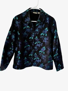 Chico's Design Seidenmischung Jacke asiatischer Stil schwarz Blumen elegant Abendmode ML - Bild 1 von 8