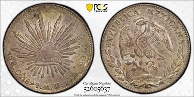 Серебряная монета Мексики номиналом 8 реалов 1894 Ca MM — PCGS MS62 - Изображение 1 из 3