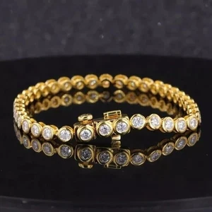 Tennis Bracelet 8CT Round Lab Created Bezel Set 14k Yellow Gold Plated 7.5Inch - Picture 1 of 8