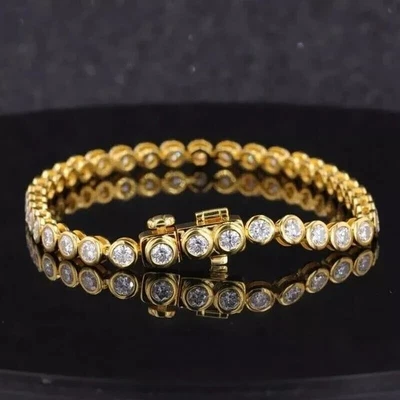 Tennis Bracelet 8CT Round Lab Created Bezel Set 14k Yellow Gold Plated 7.5Inch - Image 1 of 4
