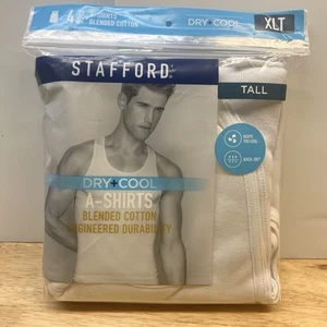 Stafford 4 Pack Mens Tall Cotton Blend A-Shirts White Dry & Cool Tanks XL Tall - Picture 1 of 3
