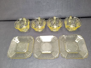Antik Gelb/Bernstein Indiana Glas Lorain Korb Depression Untertassen & Tassen - Bild 1 von 7