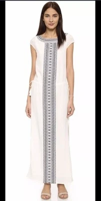 Maxi Vestido Tory Burch Seda Bordado Cintura Ajustada Corbata Sin Mangas Cambio Talla L Foto 1 de 4