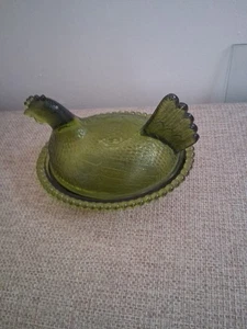vintage indiana glass hen on nest Olive Green - Picture 1 of 3