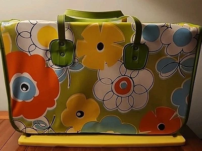 Vintage 60s 70s Vinyl Tote Bag Box Purse Suitcase Top Snaps MCM 17" x 11" x 6" - Image 1 of 4