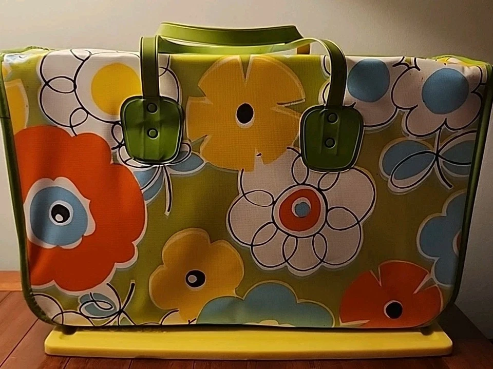 Vintage 60s 70s Vinyl Tote Bag Box Purse Suitcase Top Snaps MCM 17" x 11" x 6" - Image 1 of 4