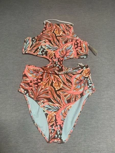 Aerie Womens Medium Buzzed Terry Halter Cut Out Floral One Piece Swimsuit NWT - Picture 1 of 13