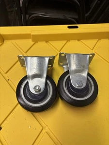 2 Rigid Casters Wheel 4” Fixed Plate - Picture 1 of 7