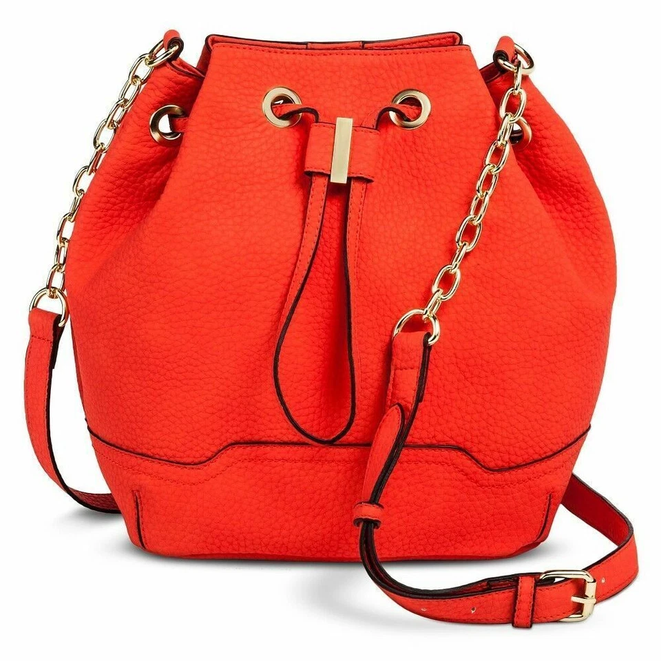 Solid Bucket Handbag with Chain Detail - Tomato Red, MSRP $34.99  () - Image 1 of 1