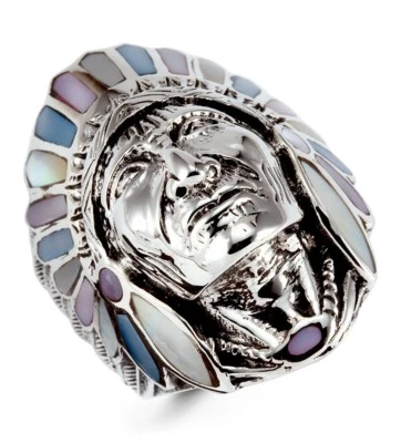 925 Серебряный перламутр коренных американских индейцев вождь кольцо-s-508rbw - Изображение 1 из 3