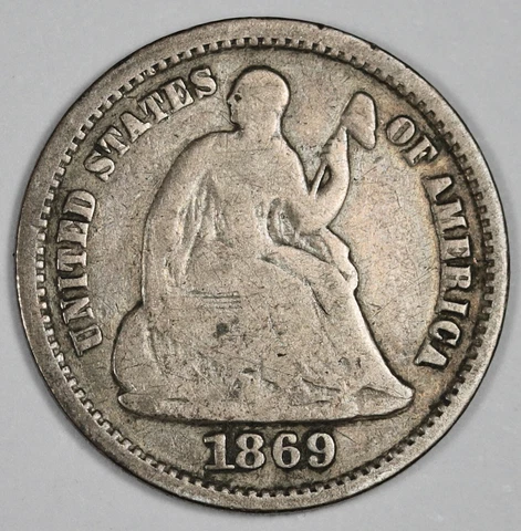 1869-s Liberty Seated Half Dime.  VG.  180929 Cover