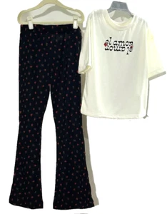 Art Class Girl 2 Piece Set Sleepwear Size M(8) Top White-Pants Black W/. flowers - Picture 1 of 8