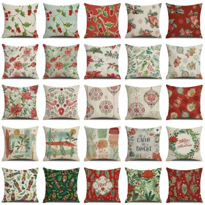 Christmas Joy Green Leaves Throw Pillow Covers Winter Holiday Holly Cushion Case - Image 1 of 4