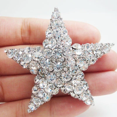 Wedding Bride Austria Crystal Clear Starfish Brooch Pin Fashion Bridal star - Image 1 of 3