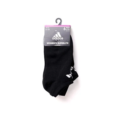 adidas Women's Superlite No Show Socks (Pack of 6) (5-10, Solid Black/Grey) - Image 1 of 2