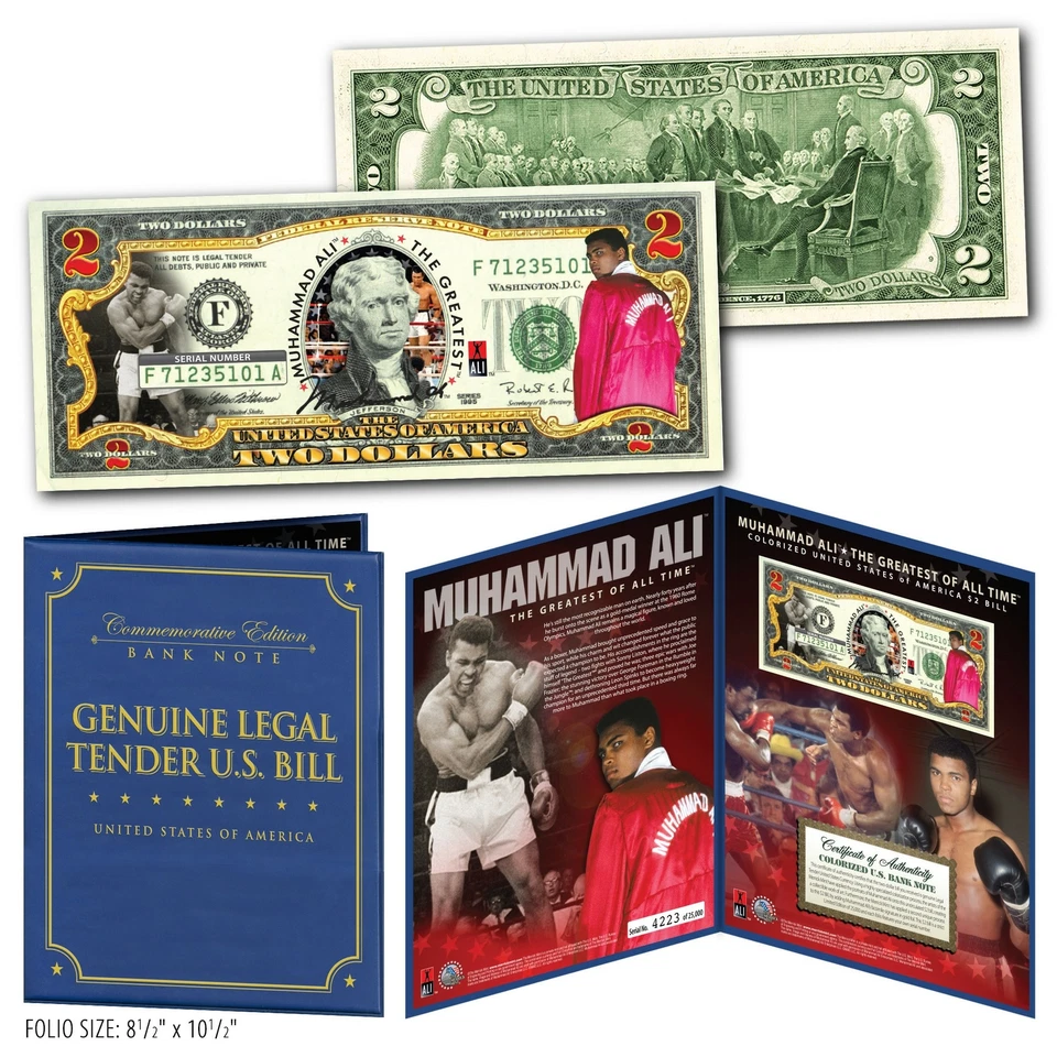 MUHAMMAD ALI $2 Bill US Gold Signature with COLLECTIBLE FOLIO Licensed #/25,000 - Image 1 of 1