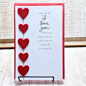 American Greetings Valentine's Day Card Red Felt Hearts Foil I Love You - Picture 1 of 10