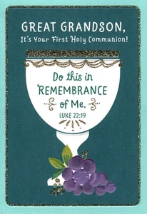 Congratulations Great Grandson First Holy Communion Bread Wine Greeting Card - Picture 1 of 3
