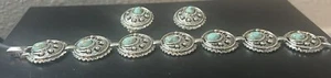 VTG Sarah Coventry Turquoise Faux Bracelet Earrings Demi Parur 1962 Clip Silver - Picture 1 of 7