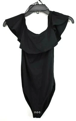 Body Topshop para mujer negro liso mezcla de algodón con volantes fuera del hombro 2 Foto 1 de 4