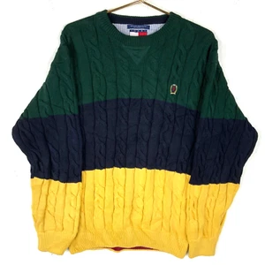 Vintage Tommy Hilfiger Cable Knit Sweater Size Large Multicolor Striped 90s - Picture 1 of 3