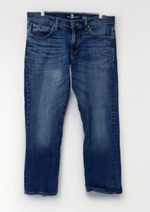 7 For All Mankind Jeans Mens Size 33 Blue Denim Slimmy Straight Comfort Casual - Picture 1 of 9