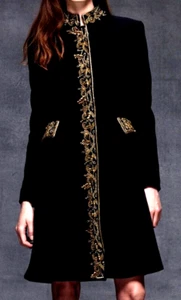Alberta Ferretti Runway Gold Bead Embroidered Black Dress Jacket Coat 2 4 IT 40 - Picture 1 of 5