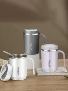 15oz Stainless Steel Insulated Mug with Lid and Curved Straw Cold or Hot Drink - Picture 1 of 9
