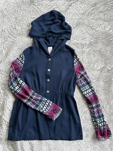 Wonder Nation Girls Navy Multicolor Long Sleeve Hooded Sweater Sz L 10/12 - Picture 1 of 5